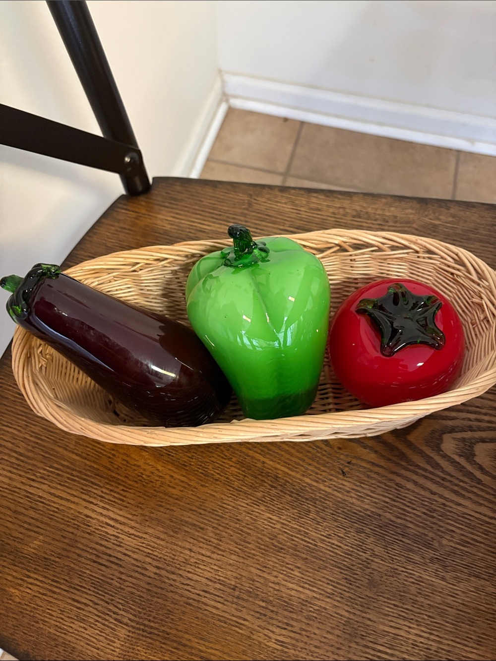 Glass Vegetable Trio - Green Pepper, Red Tomato, Purple Eggplant